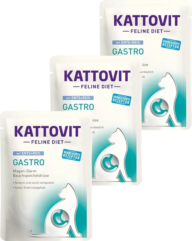 Ekspresowa dostawa Kattovit Feline Diet Gastro Karma z kaczką i ryżem (Ente+Reis) dla kota 24x85g PAKIET