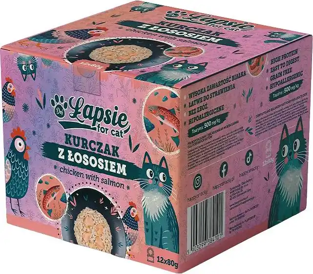 Łapsie Adult Karma z kurczakiem i łososiem dla kota 12x80g PAKIET Bezpieczna płatność