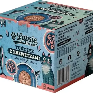 Dostępne od ręki Łapsie Adult Karma z tuńczykiem i krewetkami dla kota 12x80g PAKIET