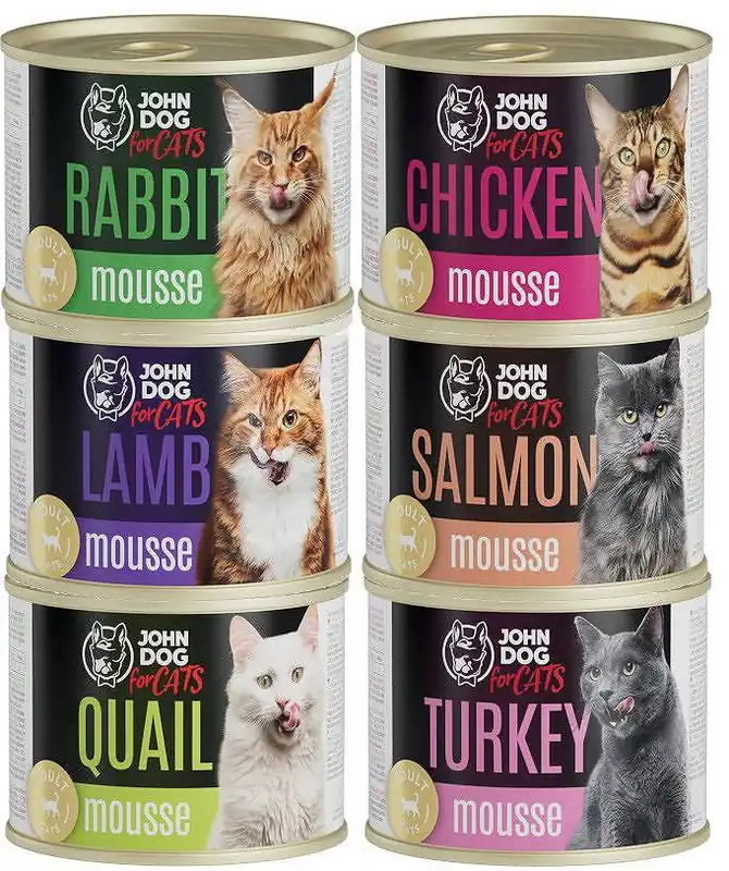 Zamów dziś John Dog for Cats Mousse Pakiet degustacyjny Karma dla kota 6x200g