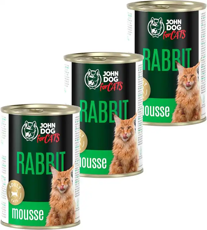 Hit cenowy John Dog for Cats Rabbit Mousse Karma z królikiem dla kota 6x400g PAKIET