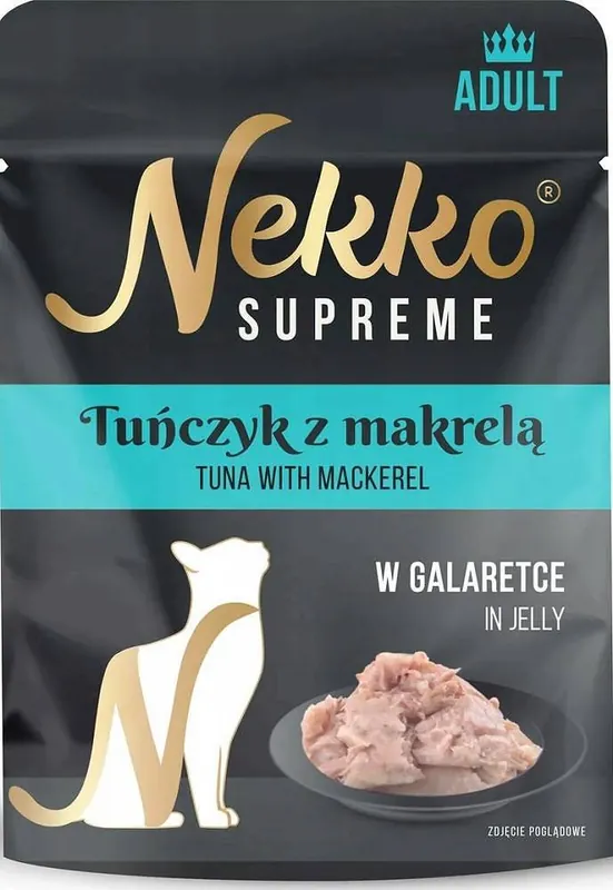 Nekko Supreme Adult Karma z tuńczykiem i makrelą w galaretce dla kota 70g Do wyczerpania zapasów