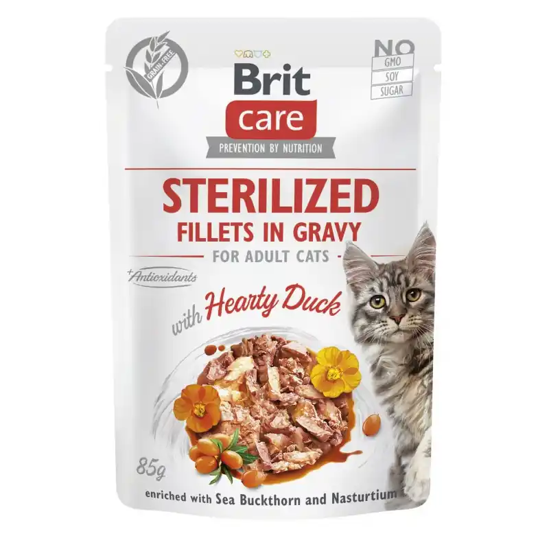 BRIT CARE Cat Fillets Gravy Sterilized Hearty Duck 85g (saszetka) Wyprzedaż
