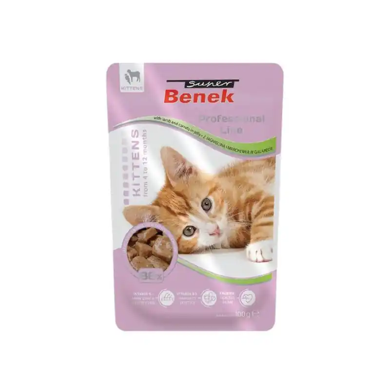 Łatwy zwrot SUPER BENEK Cat Jagnięcina i marchew w galarecie dla kociąt 100g