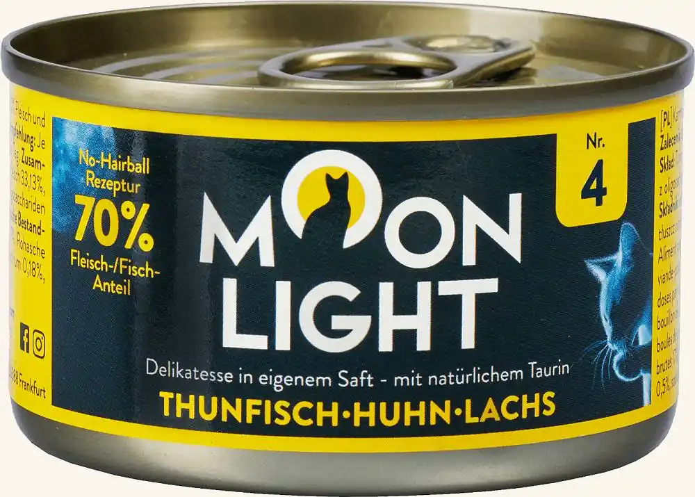 Hit sprzedaży Moonlight Dinner nr 4 Karma z tuńczykiem, kurczakiem i łososiem dla kota 80g