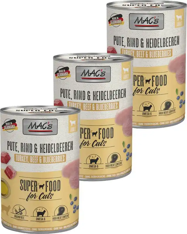 Mac‘s Cat Adult Karma z indykiem, wołowiną i jagodami dla kota 6x400g PAKIET Oferta czasowa