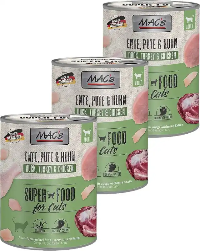 Mac‘s Cat Adult Karma z kaczką, indykiem i kurczakiem dla kota 6x800g PAKIET Hit cenowy
