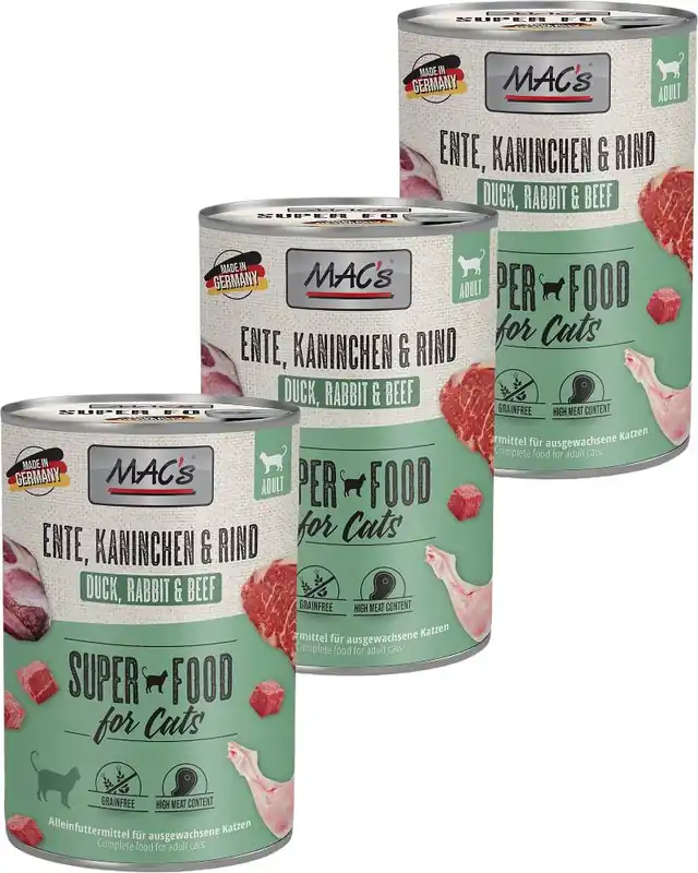 Hit sprzedaży Mac‘s Cat Adult Karma z kaczką, królikiem i wołowiną dla kota 6x400g PAKIET