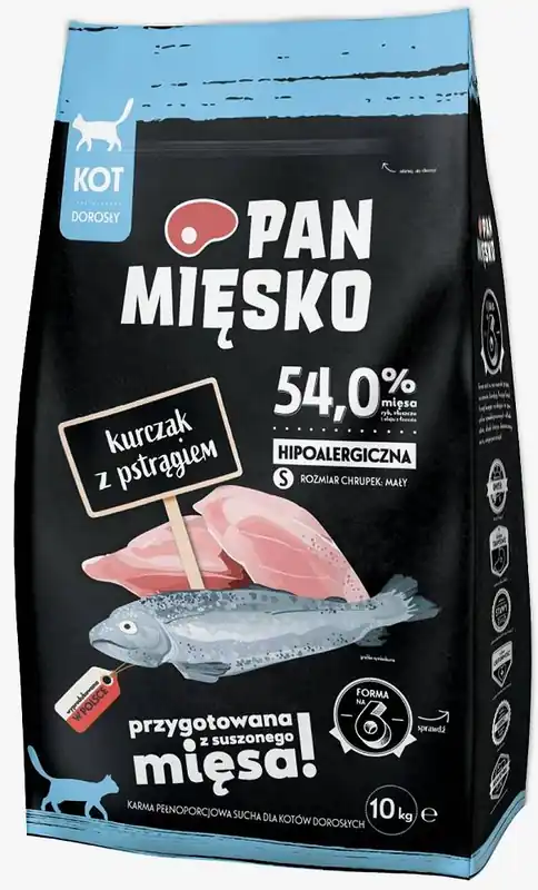 Darmowy zwrot Pan Mięsko CAT Small Karma z kurczakiem i pstrągiem dla kota 10kg