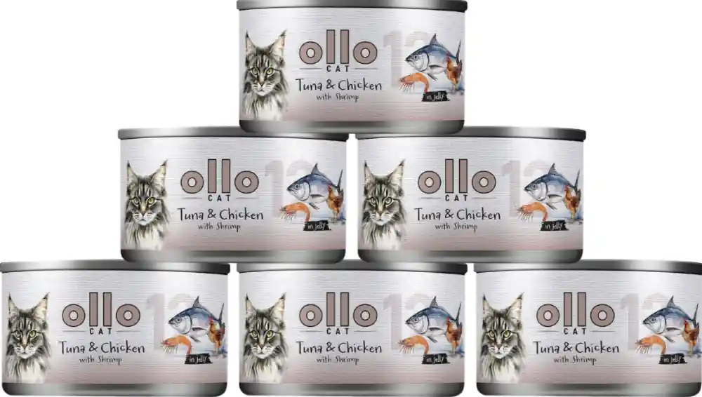 Premium Ollo nr 12 Tuna&Chicken with Shrimp Mokra Karma z tuńczykiem, kurczakiem i krewetką w galaretce dla kota 24x70g PAKIET