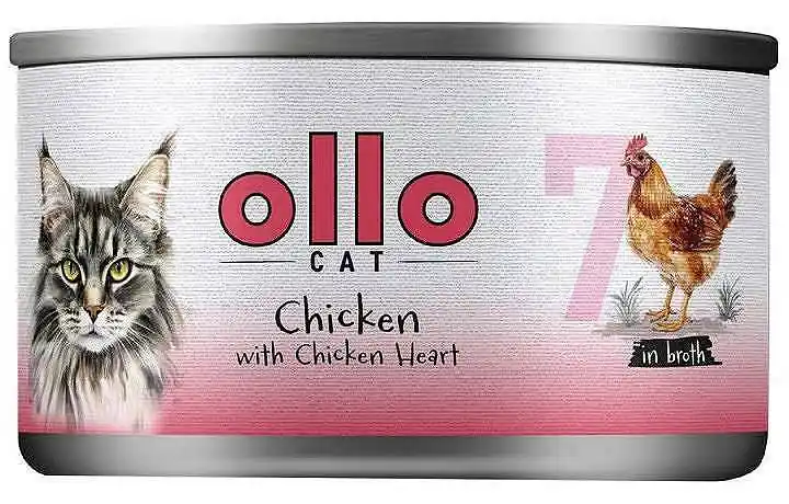 Zniżka Ollo nr 7 Chicken&Chicken Heart Karma z kurczakiem i sercami kurczaka w sosie dla kota 70g