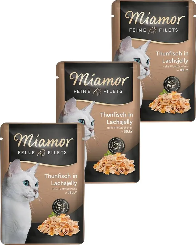 Miamor Feine Filets Karma z tuńczykiem w galaretce z łososia dla kota saszetka 12x100g PAKIET Tani