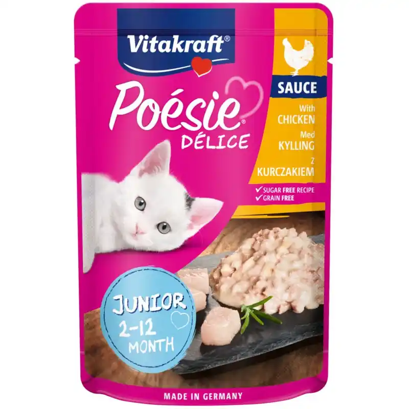Nowość POESIE DELICE SAUCE Junior dla kota - Kurczak w sosie 85g (saszetka)