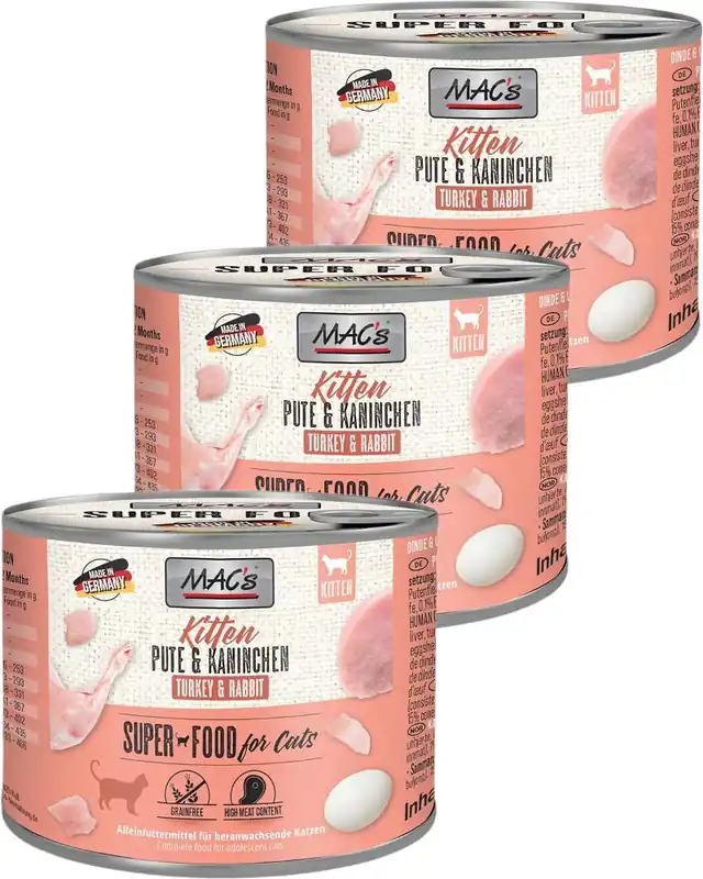 Mac‘s Cat Kitten Karma z indykiem i królikiem dla kociąt 6x200g PAKIET Dostępne od ręki