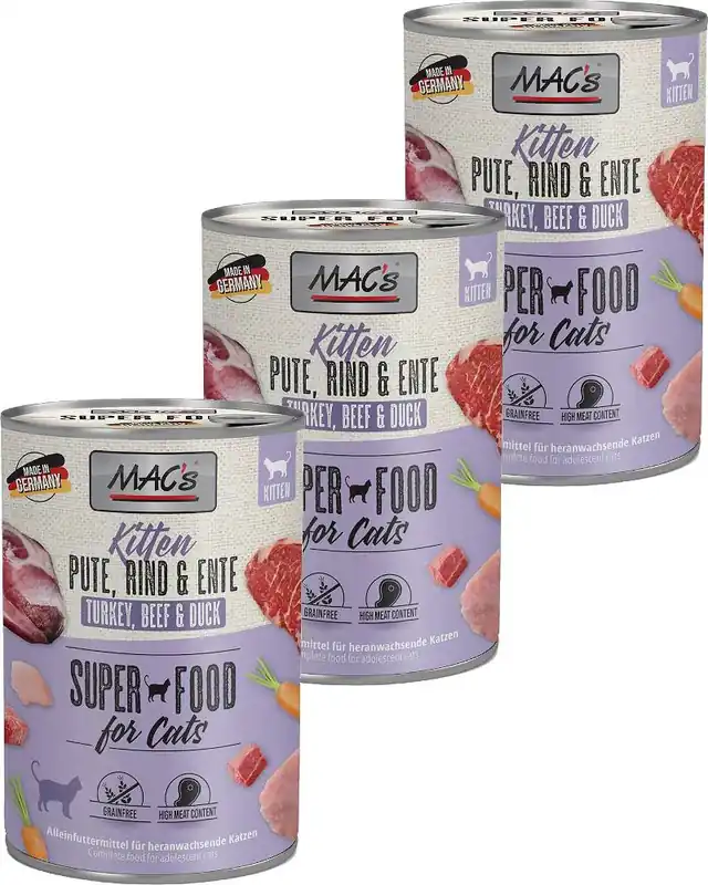 Oferta czasowa Mac‘s Cat Kitten Karma z indykiem, wołowiną i kaczką dla kociąt 6x400g PAKIET