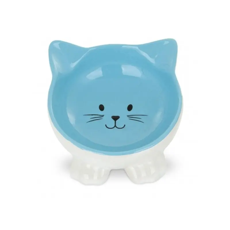BARRY KING Miska ceramiczna dla kota w kształcie kota na nóżkach 11,5 cm - niebieska Popularny