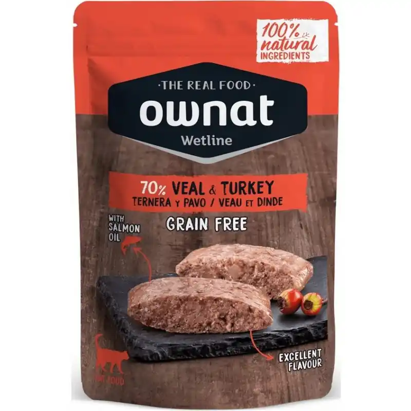 Sprawdź teraz OWNAT WetFood Cat Adult - Cielęcina i Indyk w Rosole 85g