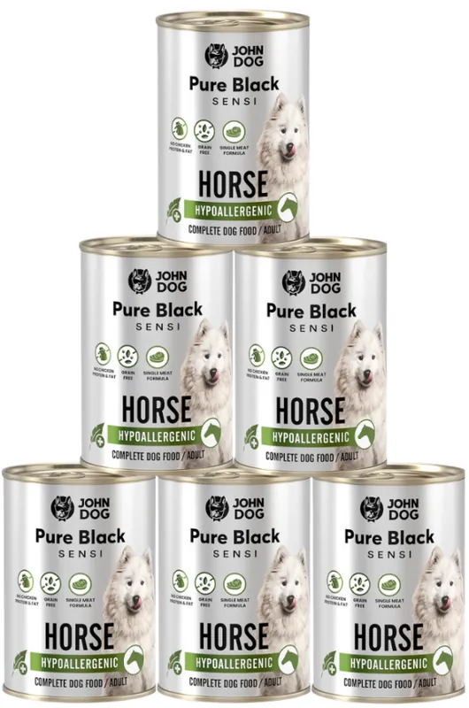 Okazja John Dog Pure Black Sensi Hypoallergenic Adult Karma z koniną dla psa 6x400g PAKIET