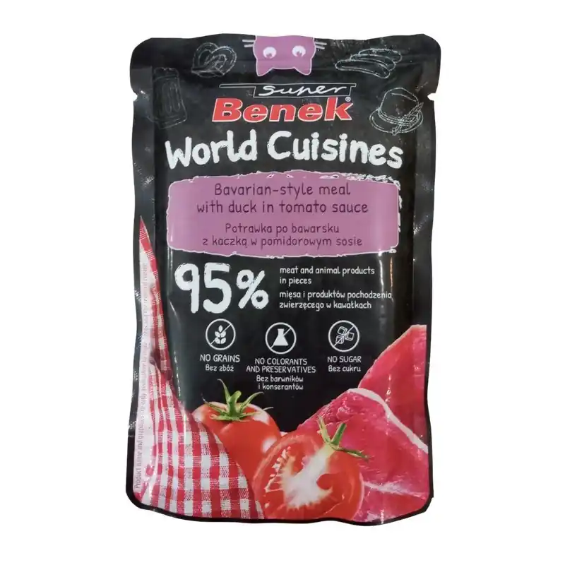 Bestseller SUPER BENEK World Cuisines Karma dla kotów - kaczka w pomidorowym sosie 100g