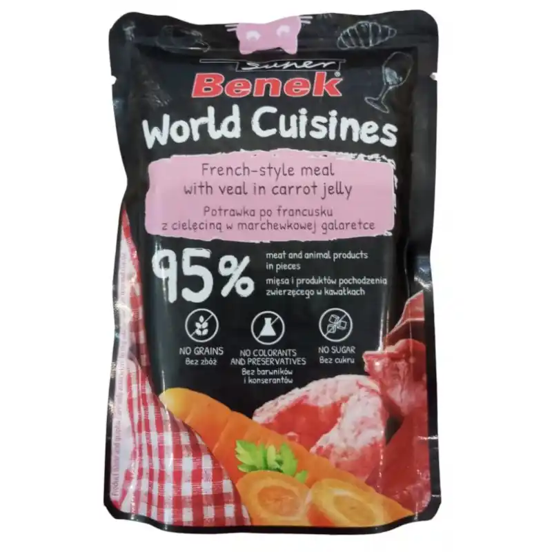 Nowy SUPER BENEK World Cuisines Karma dla kotów - cielęcina w marchwekowej galaretce 100g