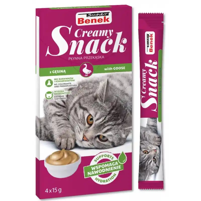 Zamów dziś SUPER BENEK Creamy Snack - płynna przekąska dla kotów z gęsiną 4x 15g