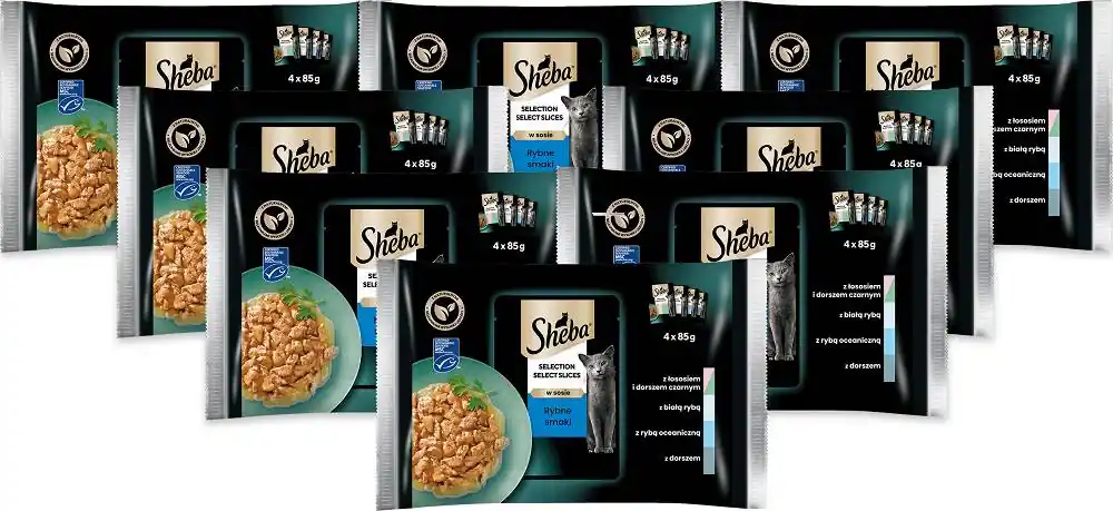Nowość Sheba Selection Select Slices Kolekcja smaków rybnych Karma w sosie dla kota 8x(4x85g) PAKIET