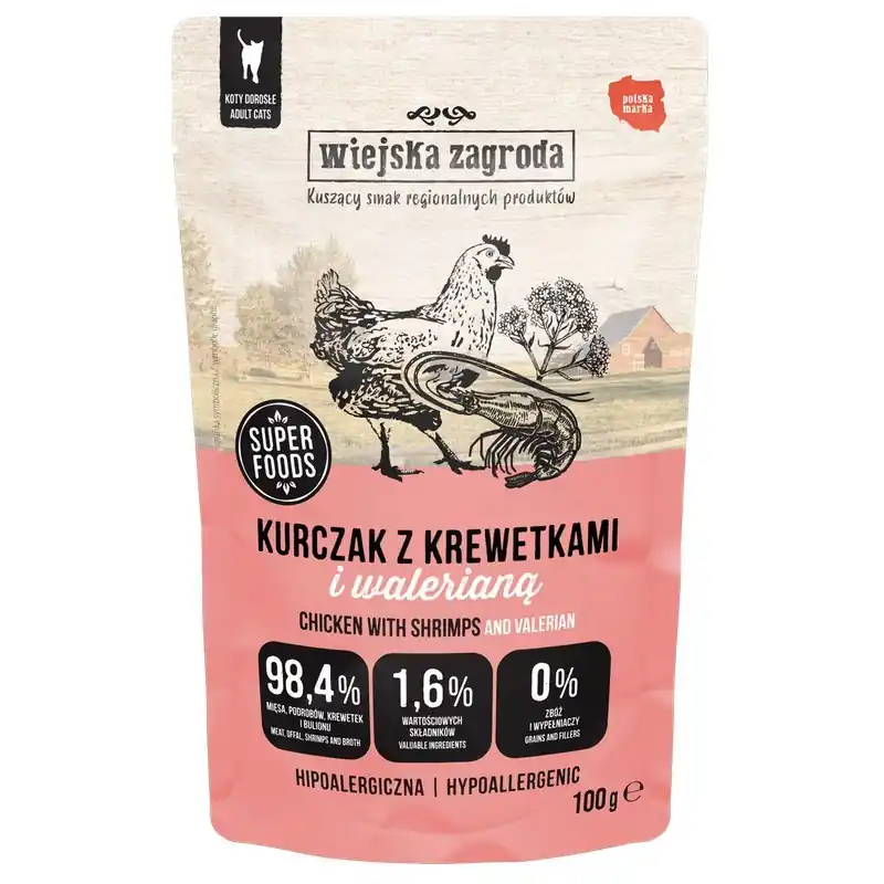 WIEJSKA ZAGRODA KOT Kurczak z krewetkami i walerianą 100g (saszetka) Popularny