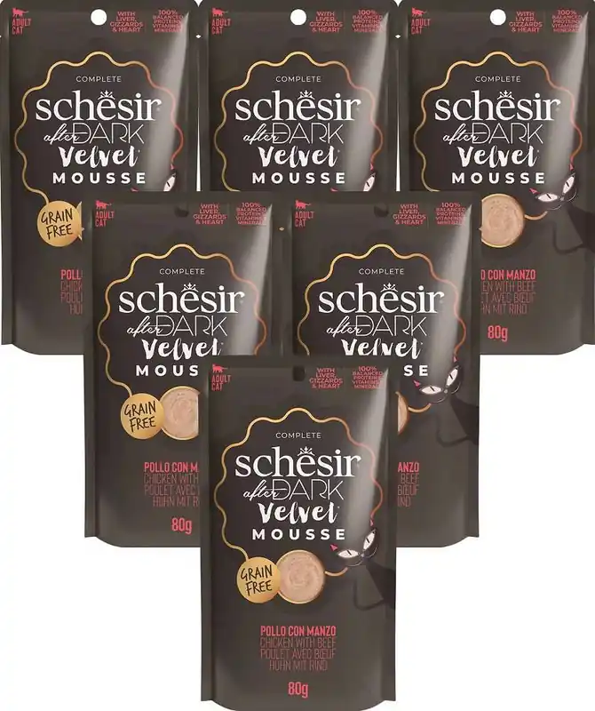 Schesir After Dark Velvet Mousse Adult Chicken with Beef Karma z kurczakiem i wołowiną dla kota 12x80g PAKIET Tani