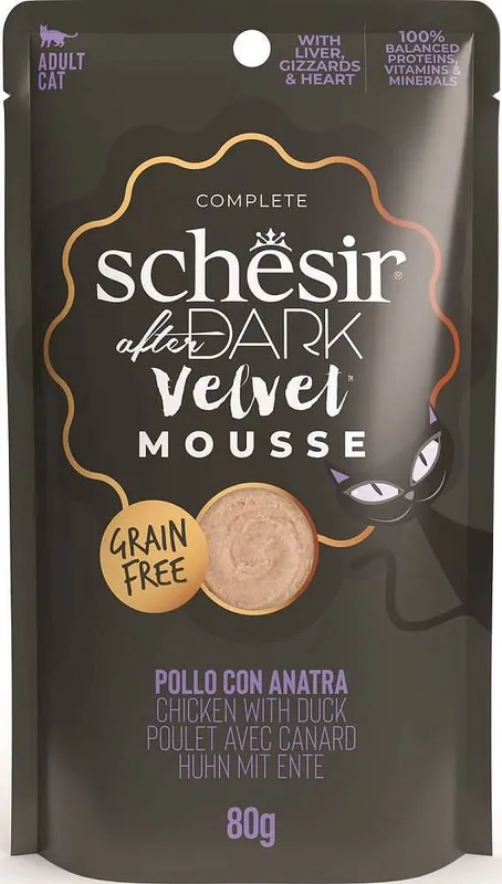 Schesir After Dark Velvet Mousse Adult Chicken with Duck Karma z kurczakiem i kaczką dla kota 80g Najlepsza cena