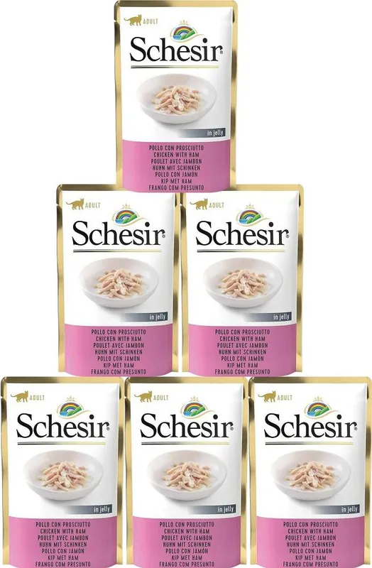 Schesir Chicken&Ham Karma z kurczakiem i szynką dla kota 12x50g PAKIET Popularny