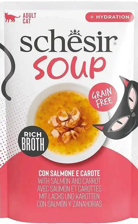 Wyprzedaż Schesir Soup Adult Salmon&Pumpkin in Broth Karma z łososiem i marchewką dla kota 40g