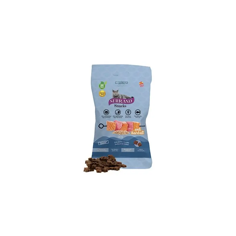 SERRANO Snack kot Anti Hairball Łosoś i tuńczyk 50g Nowość