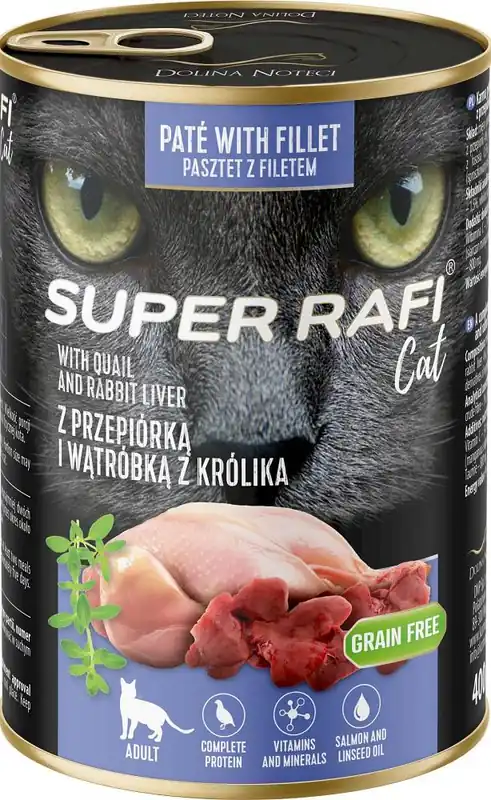 Obniżka ceny Super Rafi Cat Karma z przepiórką i wątróbką z królika dla kota 400g