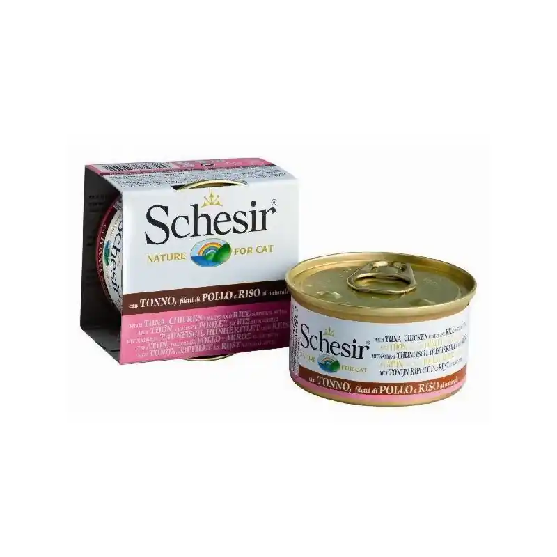 SCHESIR Cat Tuńczyk z filetami z kurczaka i ryżem 85g (puszka) Niska cena