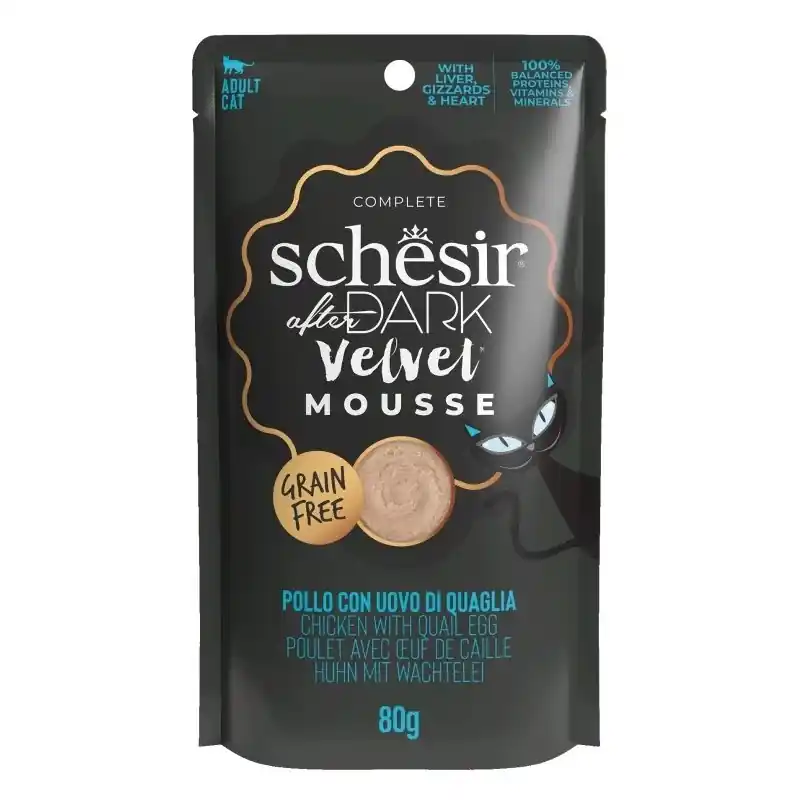 Kup teraz SCHESIR CAT After Dark Velvet Mousse Chicken with Quail Egg 80g (saszetka)