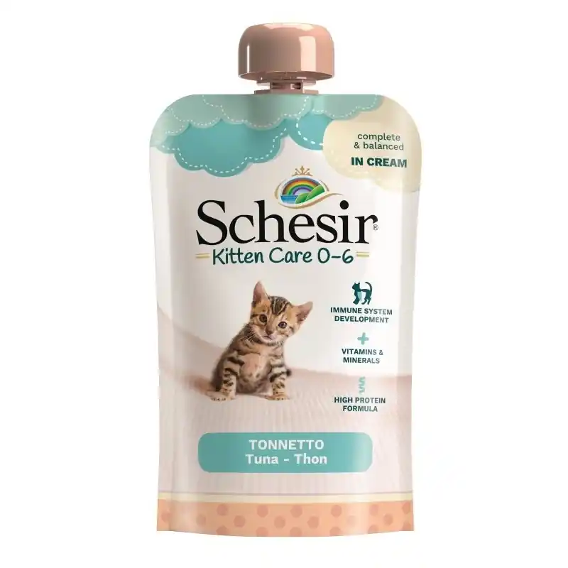 SCHESIR CAT Kitten Care 0-6 Tuna in cream 150g (tubka) Promocja