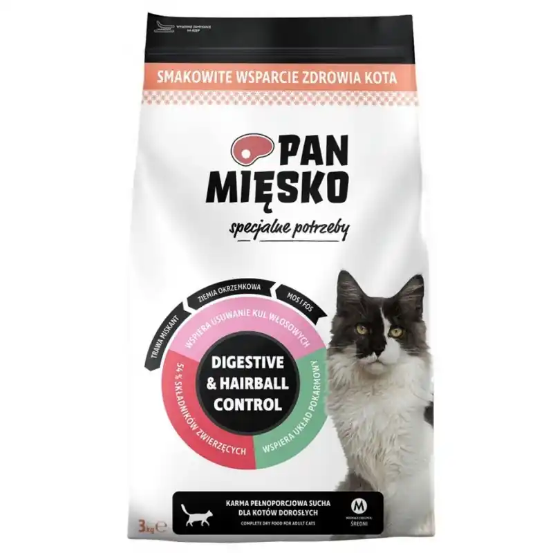 Dostępne od ręki PAN MIĘSKO Specjalne potrzeby dla kota Digestive and Hairball Control rozm. M