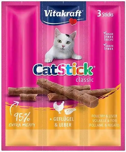 Zniżka Vitakraft Kabanosy Cat Stick Mini z drobiem i wątróbką dla kota op. 3szt.