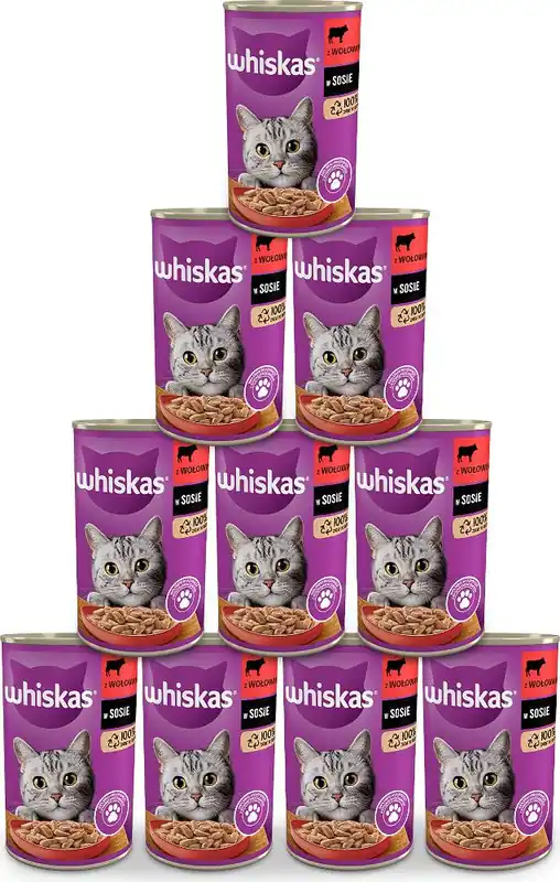 Do wyczerpania zapasów Whiskas Adult Karma z wołowiną w sosie dla kota 12x400g PAKIET