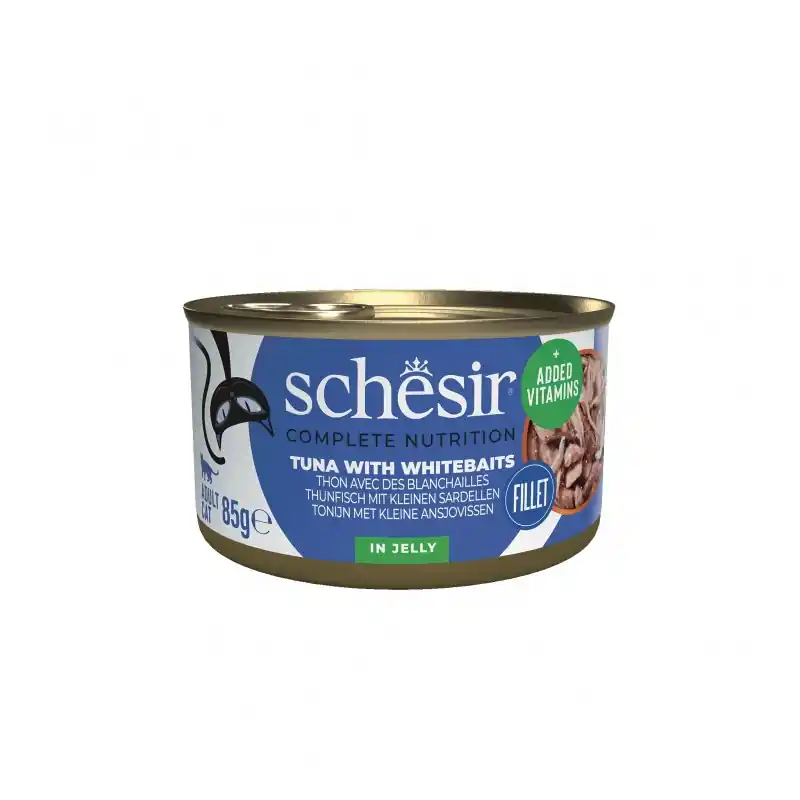 SCHESIR karma mokra dla kotów tuńczyk ze szprotkami w galarecie 85g (puszka) Bestseller