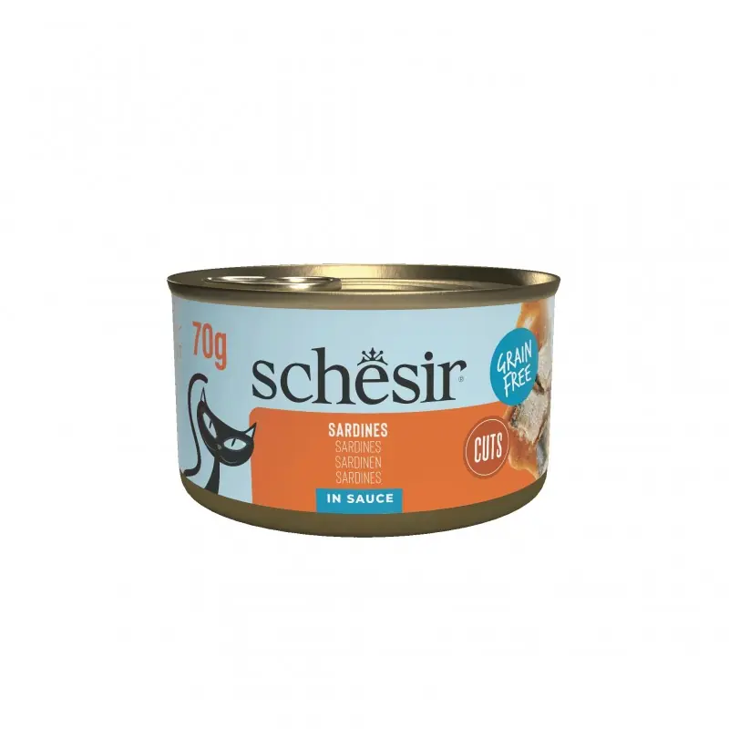 Premium SCHESIR Cat Can Grill karma mokra dla kota sardynki w sosie 70g (puszka)