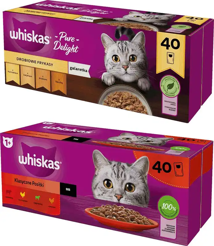 Whiskas Drobiowe Frykasy i Klasyczne Posiłki Karma w galaretce i sosie dla kota 80x85g Najlepsza cena
