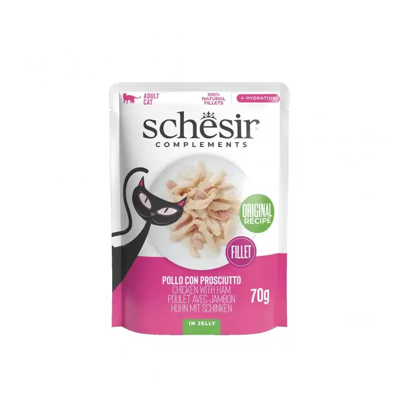 SCHESIR Complements karma mokra dla kotów kurczak z szynką w galarecie 70g (saszetka) Wyprzedaż