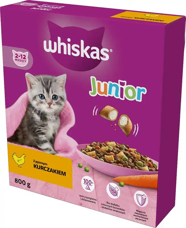 Hit sprzedaży Whiskas Junior Karma z kurczakiem dla kociąt 800g