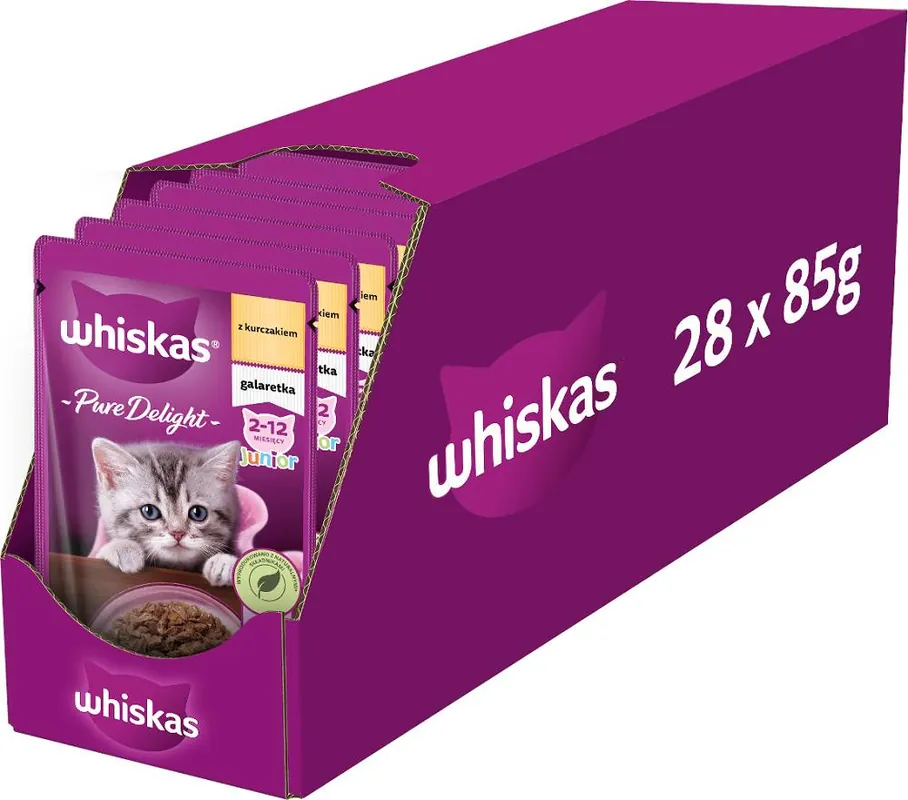 Whiskas JUNIOR Karma z kurczakiem w galaretce dla kociąt 28x85g Do wyczerpania zapasów