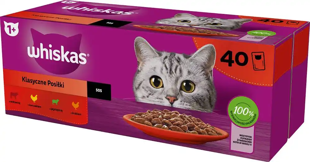 Popularny Whiskas Klasyczne Posiłki Karma w sosie dla kota 40x85g