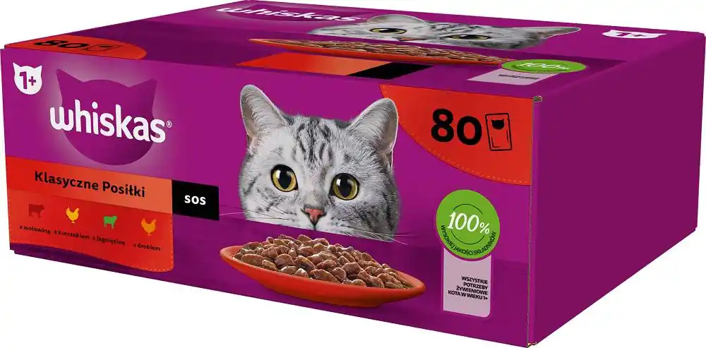 Hit sprzedaży Whiskas Klasyczne Posiłki Karma w sosie dla kota 80x85g