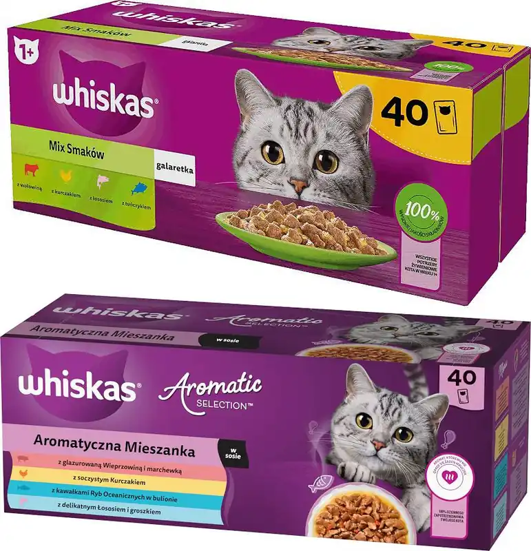 Whiskas Mix Smaków i Aromatyczna Mieszanka Karma w galaretce i sosie dla kota 80x85g Kup teraz