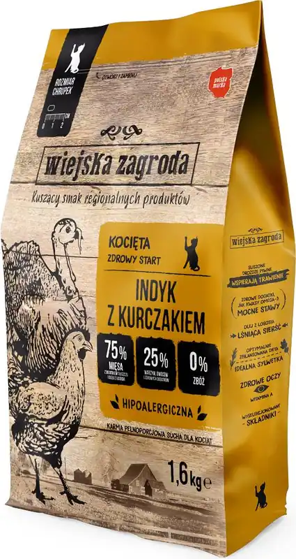 Sprawdź teraz Wiejska Zagroda Kitten Karma z indykiem i kurczakiem dla kociąt 1.6kg