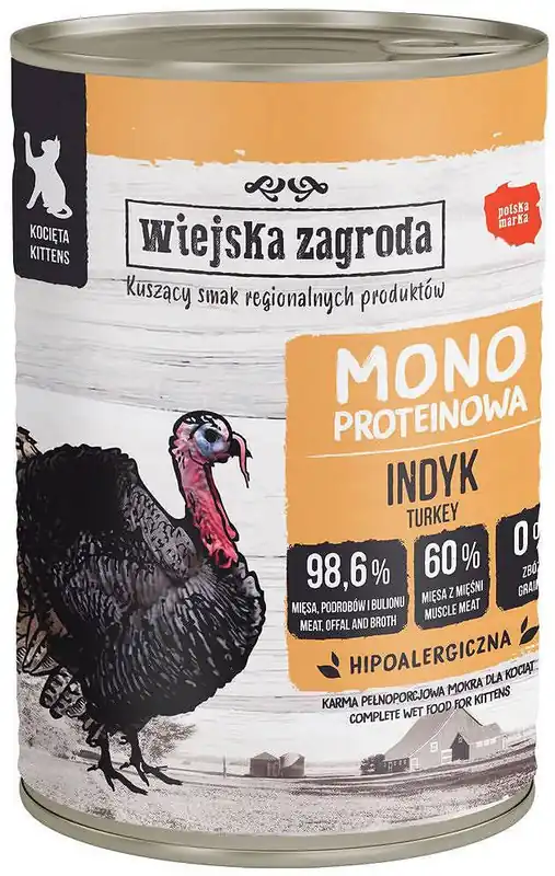 Kup teraz Wiejska Zagroda Kitten Monoproteinowa Karma z indykiem dla kociąt 400g
